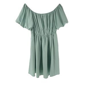 Puff Sleeve Mini Dress A Line Off The Shoulder Green Womens Size L Merokeety